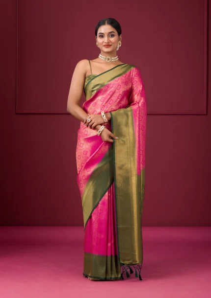 Pink Zariwork Soft Silk Saree