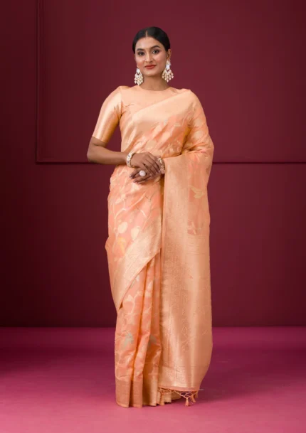 Peach Zariwork Tissue Saree